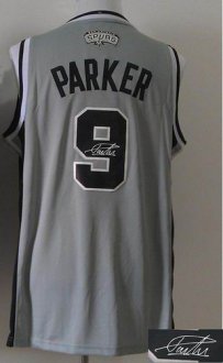 San Antonio Spurs Revolution 30 Autographed 9 Tony Parker Grey Stitched NBA Jersey