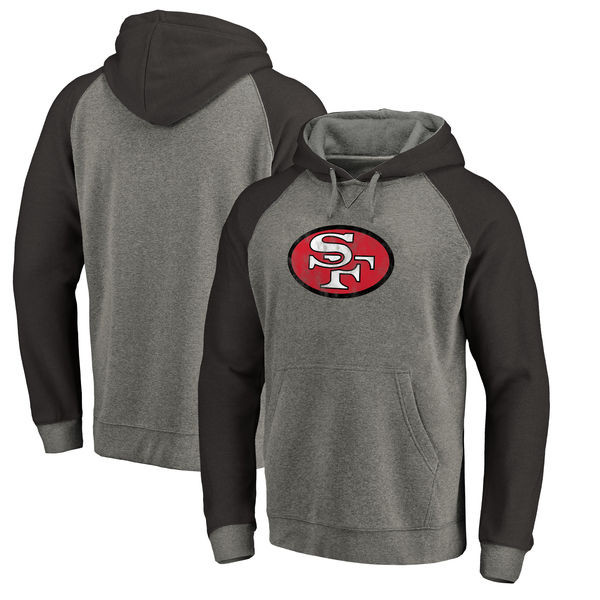 San Francisco 49ers NFL Pro Line by Fanatics Branded Throwback Logo Tri Blend Raglan Pullover Hoodie Gray Black