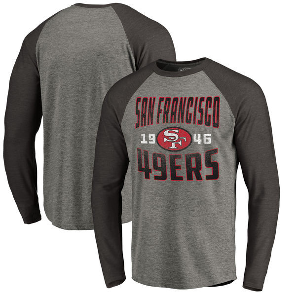 San Francisco 49ers NFL Pro Line by Fanatics Branded Timeless Collection Antique Stack Long Sleeve Tri Blend Raglan T Shirt Ash