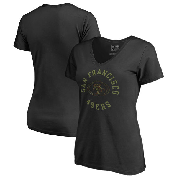 San Francisco 49ers NFL Pro Line by Fanatics Branded Women's Camo Collection Liberty Plus Size V Neck T Shirt Black