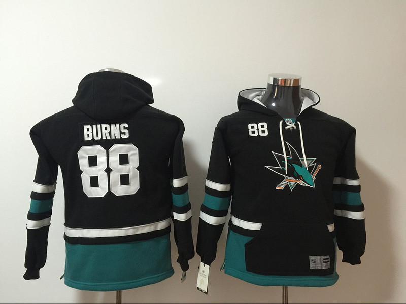 San Jose Sharks 88 Brent Burns Black Youth All Stitched Hooded Sweatshirt