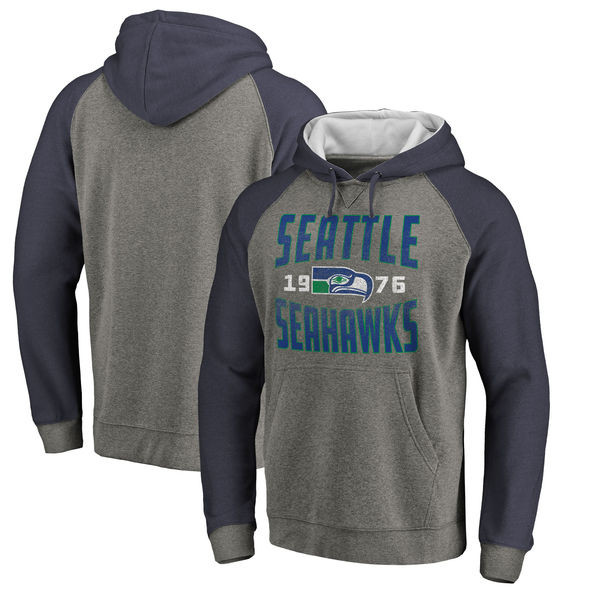 Seattle Seahawks NFL Pro Line by Fanatics Branded Timeless Collection Antique Stack Tri Blend Raglan Pullover Hoodie Ash