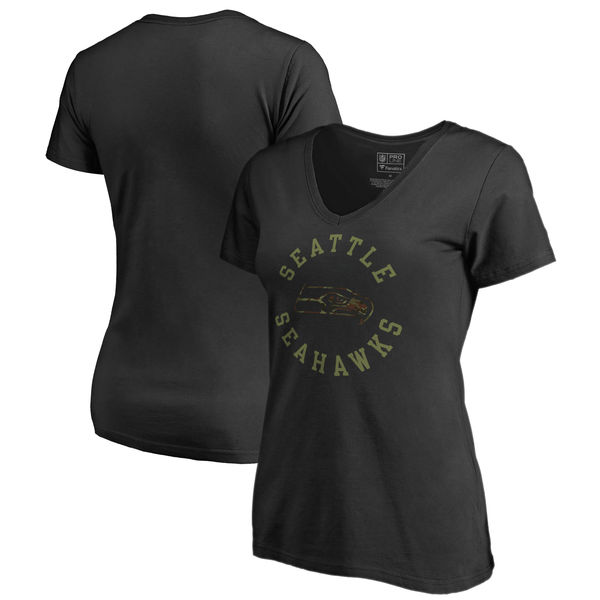 Seattle Seahawks NFL Pro Line by Fanatics Branded Women's Camo Collection Liberty Plus Size V Neck T Shirt Black
