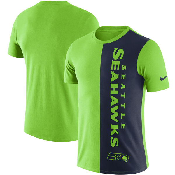 Seattle Seahawks  Coin Flip Tri Blend T Shirt Neon GreenCollege Navy