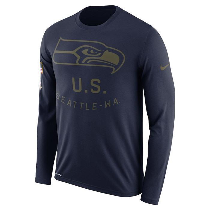 Seattle Seahawks  Salute to Service Sideline Legend Performance Long Sleeve T Shirt Navy