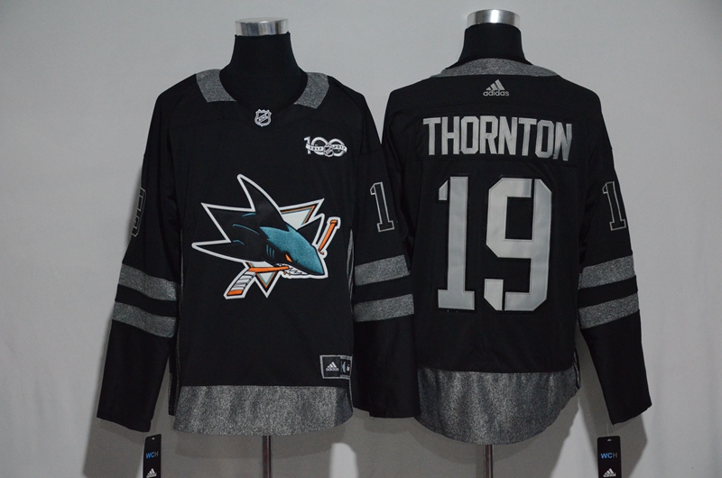 Sharks 19 Joe Thornton Black 1917 2017 100th Anniversary Stitched NHL Jersey