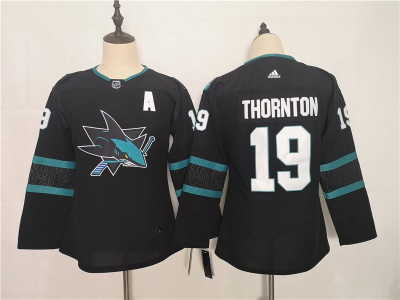 Sharks 19 Joe Thornton Black Youth Adidas Jersey