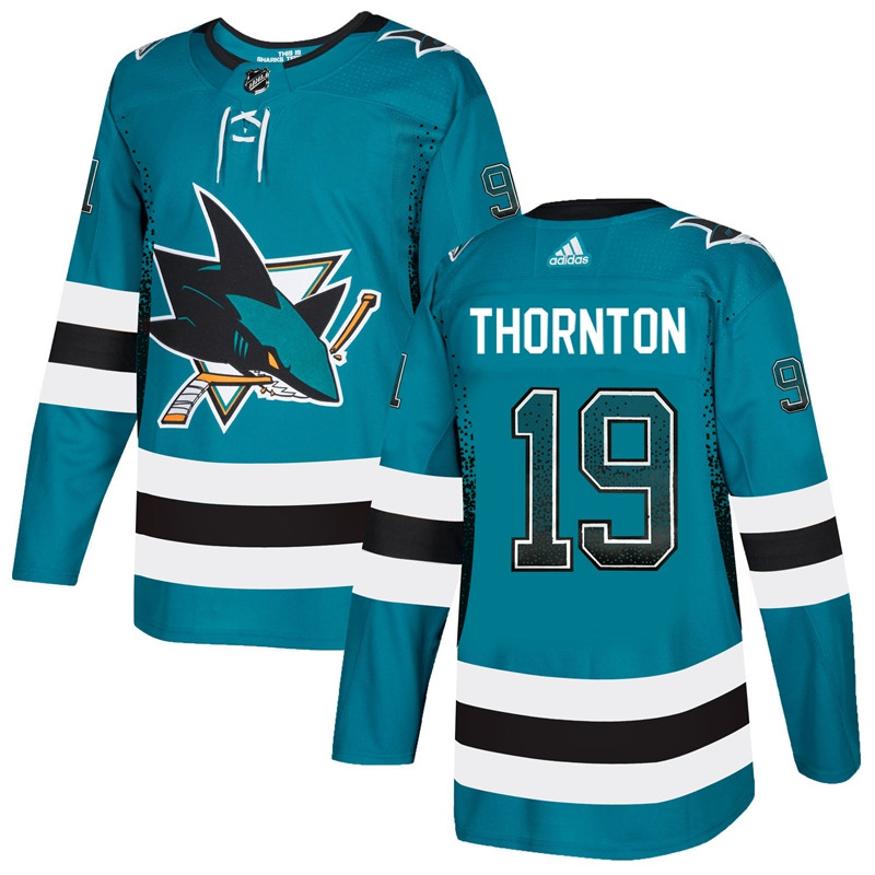 Sharks 19 Joe Thornton Teal Drift Fashion  Jersey