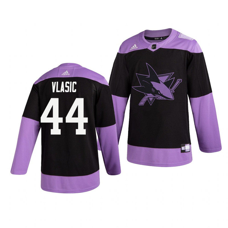 Sharks 44 Marc Edouard Vlasic Black Purple Hockey Fights Cancer Adidas Jersey