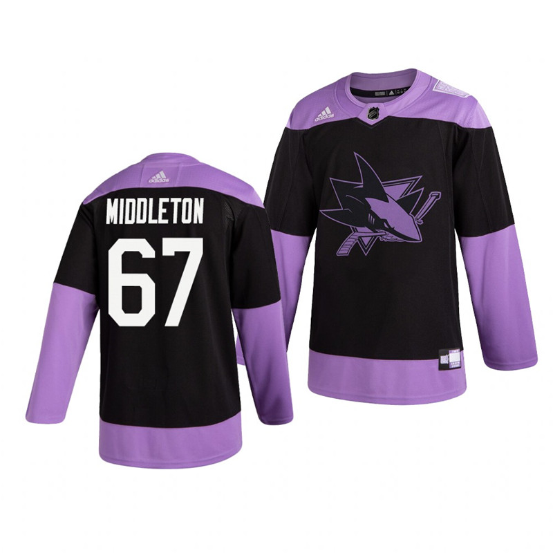 Sharks 67 Jacob Middleton Black Purple Hockey Fights Cancer Adidas Jersey