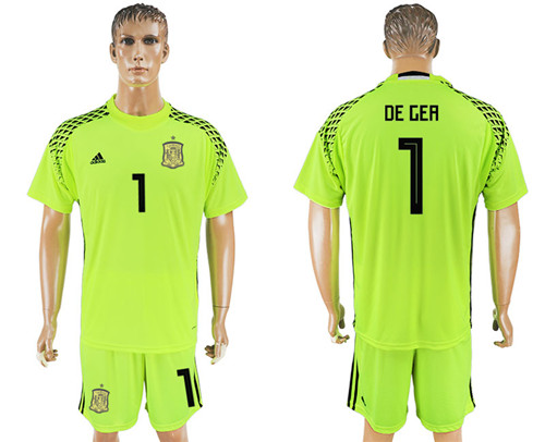 Spain 1 DE GEA Fluorescent Green Goalkeeper 2018 FIFA World Cup Soccer Jersey