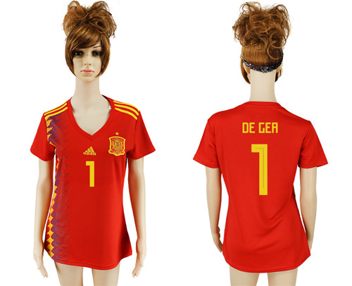 Spain 1 DE GEA Home Women 2018 FIFA World Cup Soccer Jersey