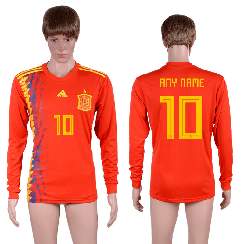 Spain 10 ANY NAME Home 2018 FIFA World Cup Long Sleeve Thailand Soccer Jersey