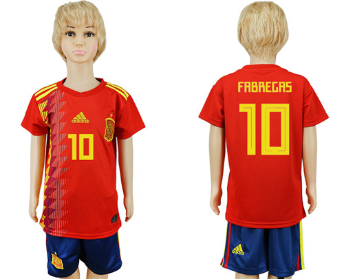 Spain 10 FABREGAS Youth Home 2018 FIFA World Cup Soccer Jersey