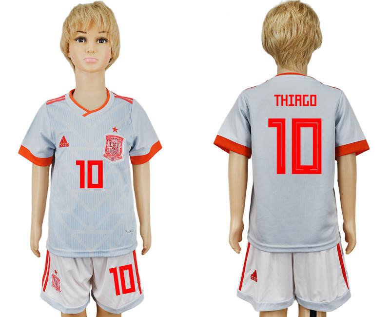 Spain 10 THIAGO Away Youth 2018 FIFA World Cup Soccer Jersey