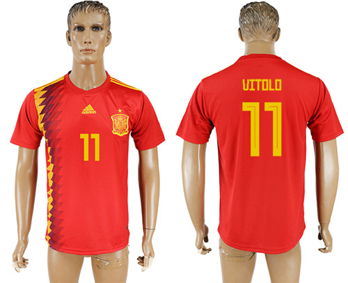 Spain 11 VITOLO Home 2018 FIFA World Cup Thailand Soccer Jersey