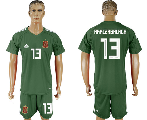 Spain 13 ARRIZABALAGA Military Green Goalkeeper 2018 FIFA World Cup Soccer Jersey