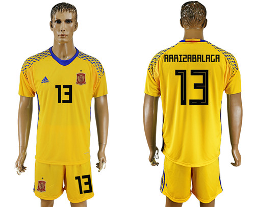 Spain 13 ARRIZABALAGA Yellow Goalkeeper 2018 FIFA World Cup Soccer Jersey