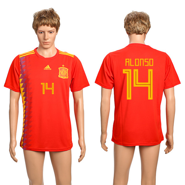 Spain 14 ALONSO Home 2018 FIFA World Cup Thailand Soccer Jersey