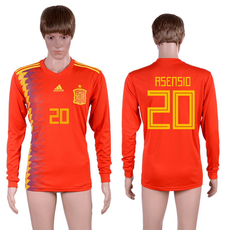 Spain 20 ASENSIO Home 2018 FIFA World Cup Long Sleeve Thailand Soccer Jersey