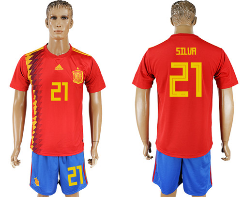 Spain 21 SILVA Home 2018 FIFA World Cup Soccer Jersey