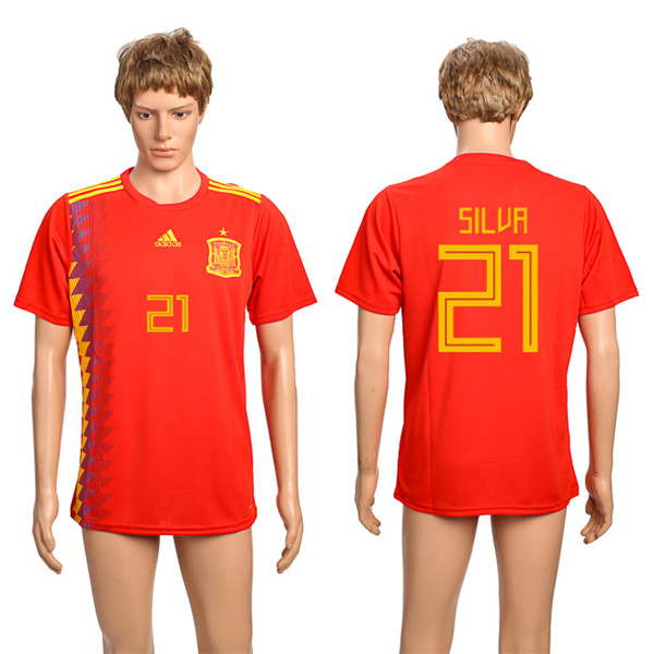 Spain 21 SILVA Home 2018 FIFA World Cup Thailand Soccer Jersey