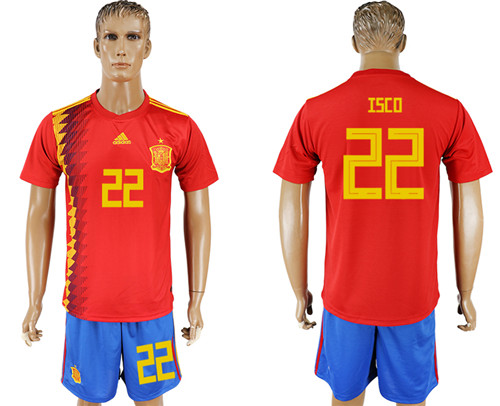Spain 22 ISCO Home 2018 FIFA World Cup Soccer Jersey