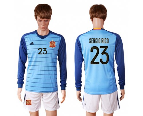 Spain 23 Sergio Rico Blue Goalkeeper Long Sleeves Soccer Country Jersey
