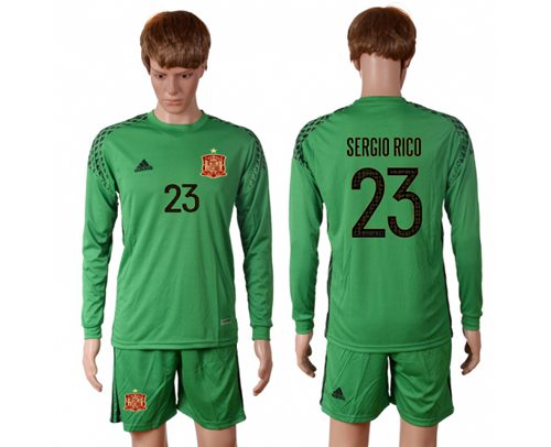 Spain 23 Sergio Rico Green Goalkeeper Long Sleeves Soccer Country Jersey