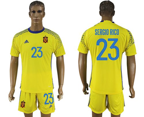 Spain 23 Sergio Rico Yellow Goalkeeper Soccer Country Jersey