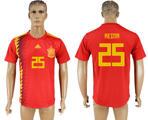 Spain 25 REINA Home 2018 FIFA World Cup Thailand Soccer Jersey