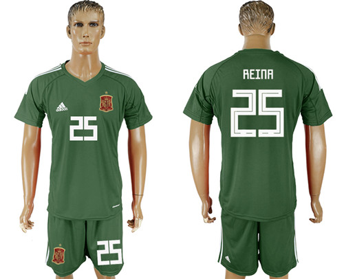 Spain 25 REINA Military Green Goalkeeper 2018 FIFA World Cup Soccer Jersey