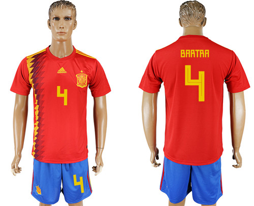 Spain 4 BARTRA Home 2018 FIFA World Cup Soccer Jersey
