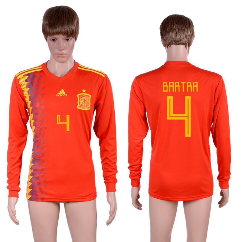 Spain 4 RARTRA Home 2018 FIFA World Cup Long Sleeve Thailand Soccer Jersey