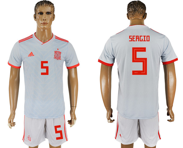 Spain 5 SERGIO Away 2018 FIFA World Cup Soccer Jersey