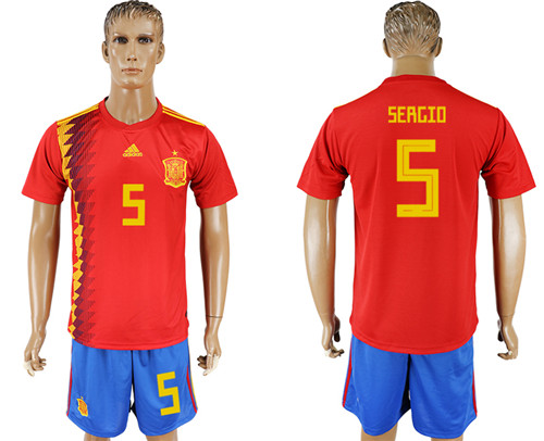 Spain 5 SERGIO Home 2018 FIFA World Cup Soccer Jersey