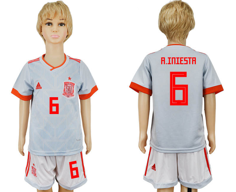 Spain 6 A.INIESTA Away Youth 2018 FIFA World Cup Soccer Jersey