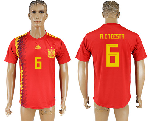 Spain 6 A.INIESTA Home 2018 FIFA World Cup Thailand Soccer Jersey