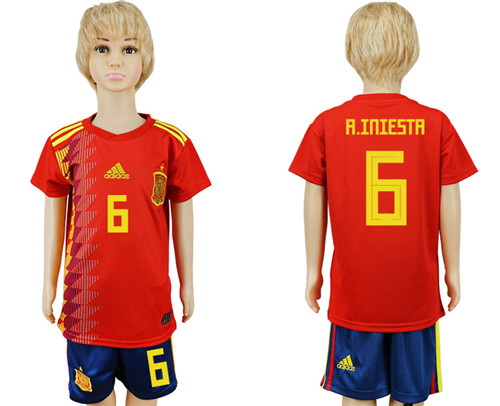 Spain 6 A.INIESTA Youth Home 2018 FIFA World Cup Soccer Jersey