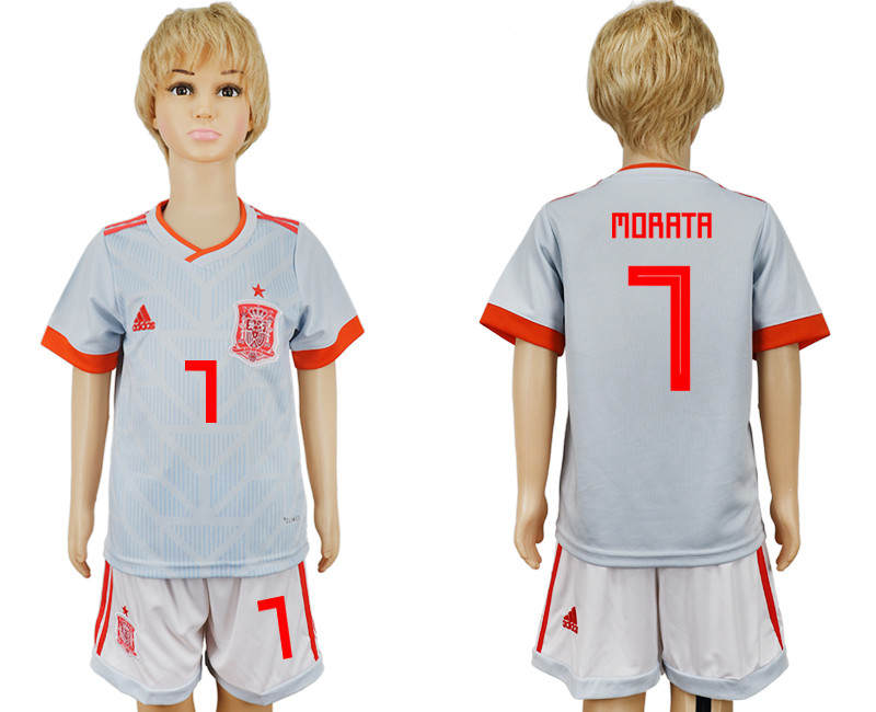 Spain 7 MORATA Away Youth 2018 FIFA World Cup Soccer Jersey