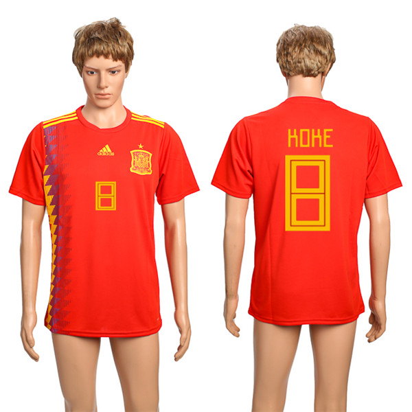 Spain 8 KOKE Home 2018 FIFA World Cup Thailand Soccer Jersey