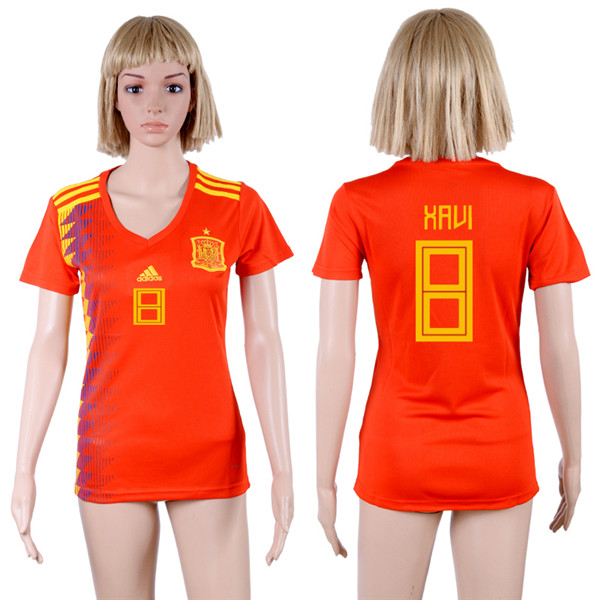 Spain 8 XAVI Home Women 2018 FIFA World Cup Soccer Jersey