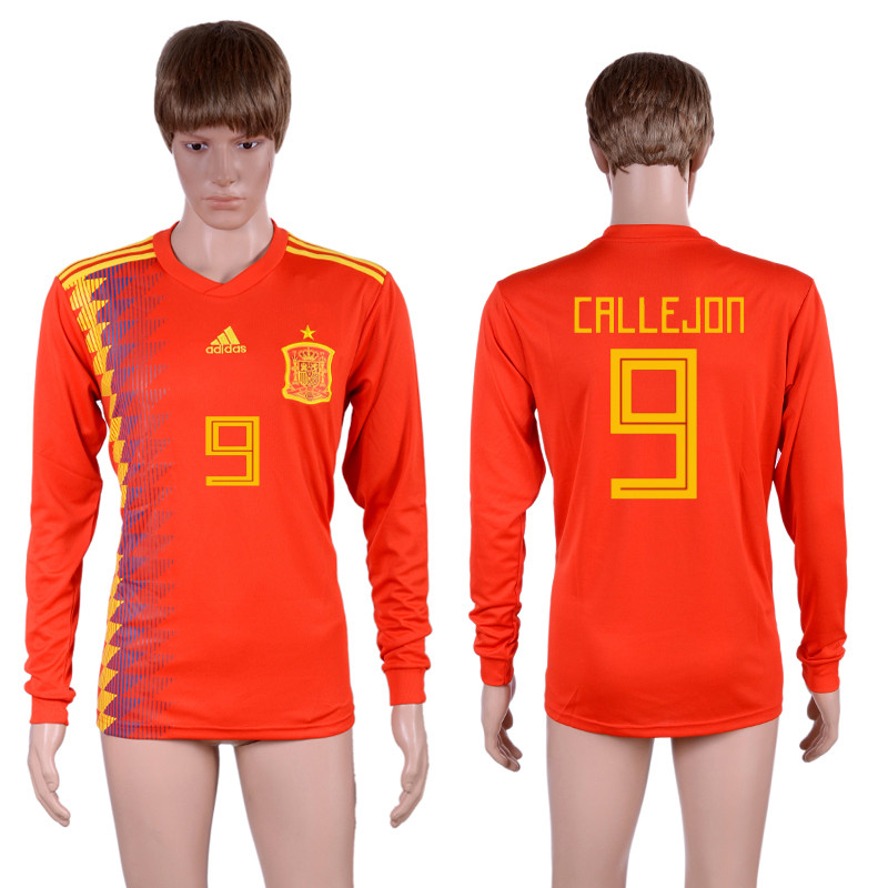 Spain 9 CALLEJON Home 2018 FIFA World Cup Long Sleeve Thailand Soccer Jersey