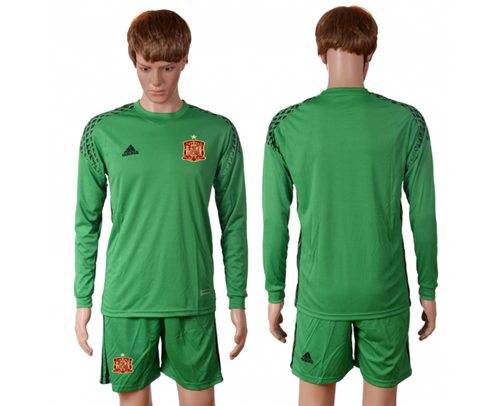 Spain Blank Green Goalkeeper Long Sleeves Soccer Country Jersey