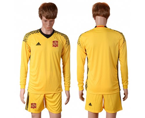 Spain Blank Yellow Goalkeeper Long Sleeves Soccer Country Jersey