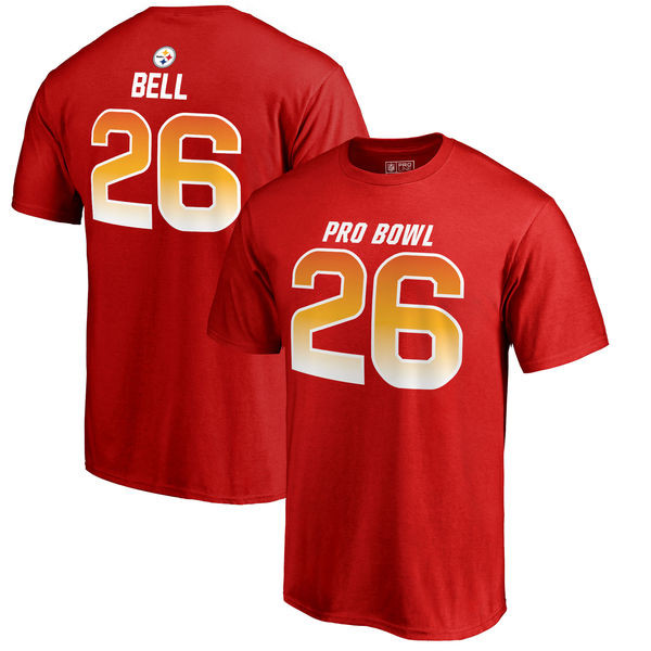 Steelers 26 Le'Veon Bell AFC NFL Pro Line by Fanatics Branded 2018 Pro Bowl Name & Number T Shirt Red