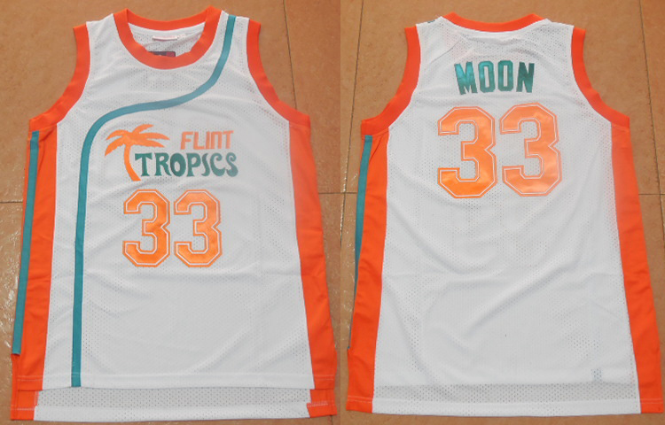 Stitched 33 Jackie Moon Jersey Flint Tropics Jersey Basketball Jersey White