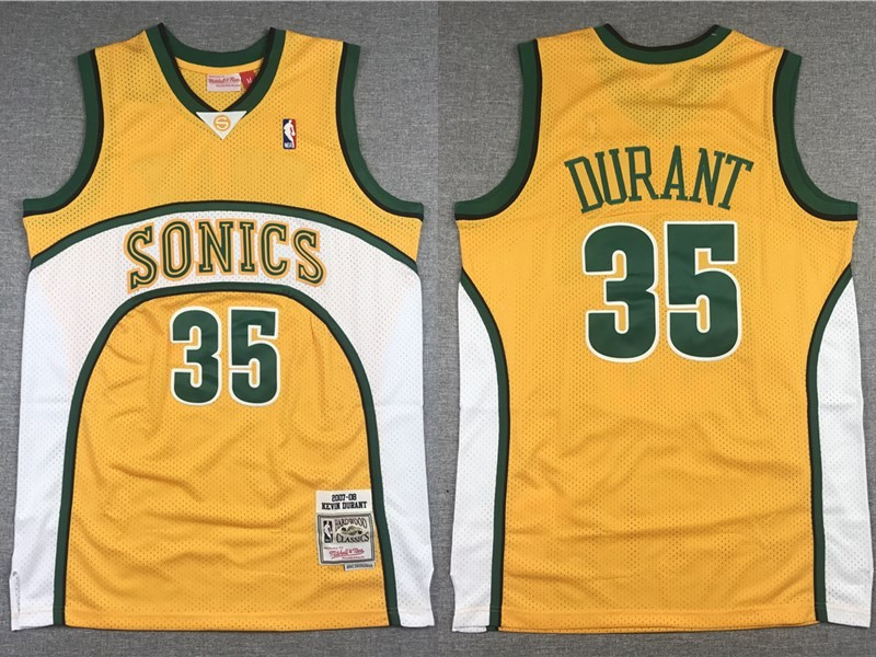 SuperSonics 35 Kevin Durant Yellow 2007 08 Hardwood Classics Jersey