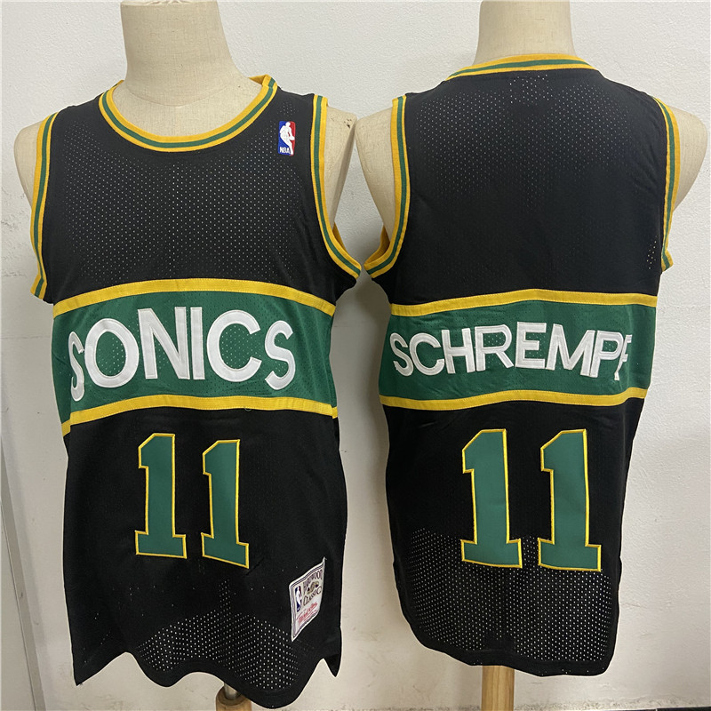 Supersonics 11 Detlef Schrempf Black Hardwood Classics Mesh Jersey