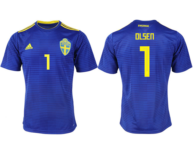 Sweden 1 OLSEN Away 2018 FIFA World Cup Thailand Soccer Jersey